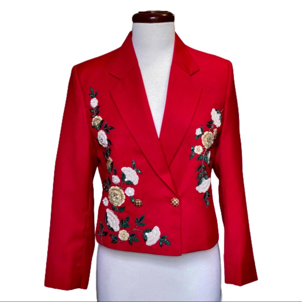 Double press crop embroidered  jacket/coat - Picture 3 of 10